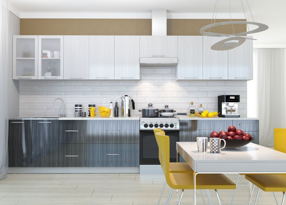 Кухня "олива" страйп серый / страйп черный