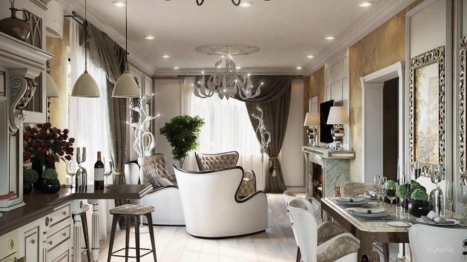 Неоклассика гостиная 20кв