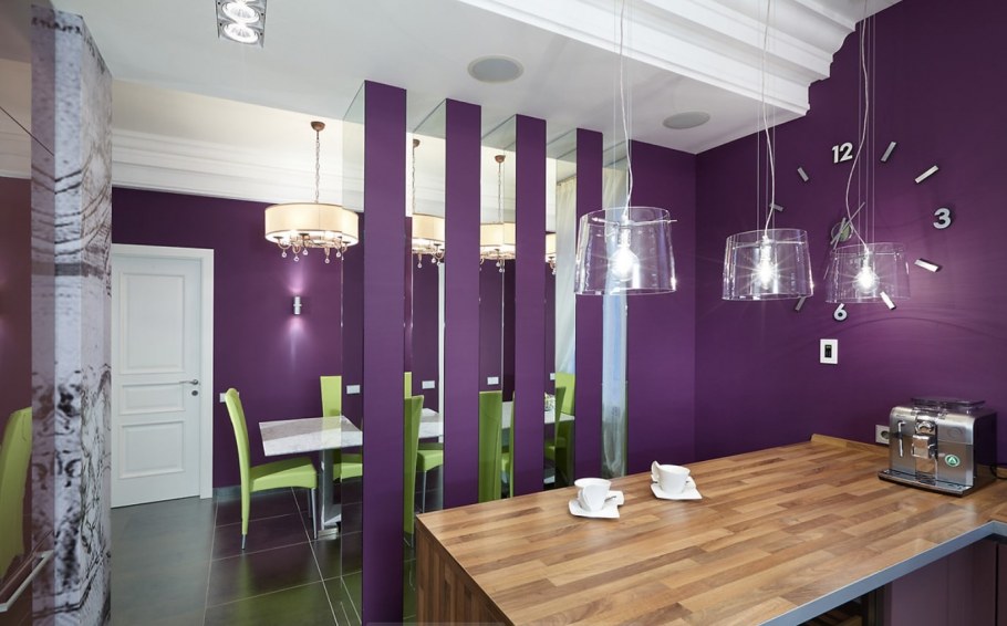 Фиолетовый с коричневым в интерьере