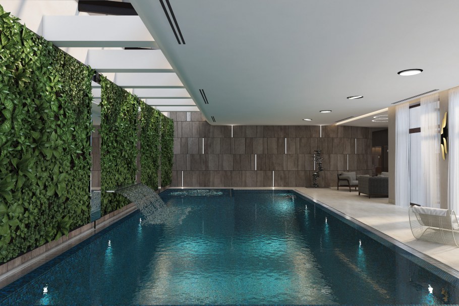 Бассейн интерьер дерево