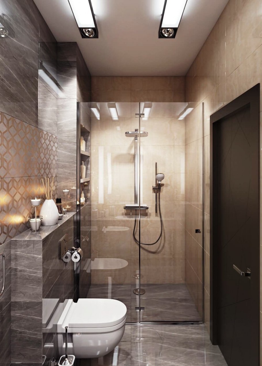Ванная с душевой в бежевых тонах