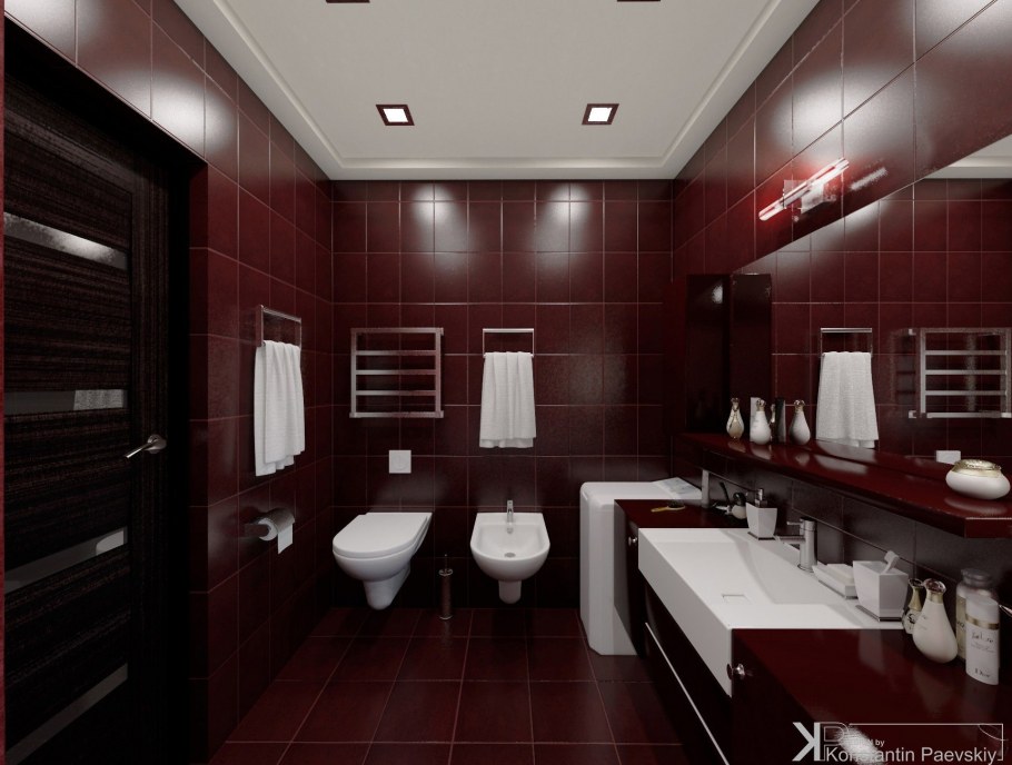 Ванная в бордовых тонах