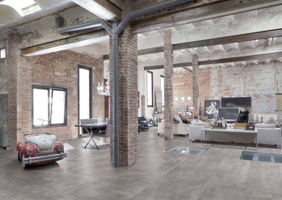 Бетон и кирпич в интерьере
