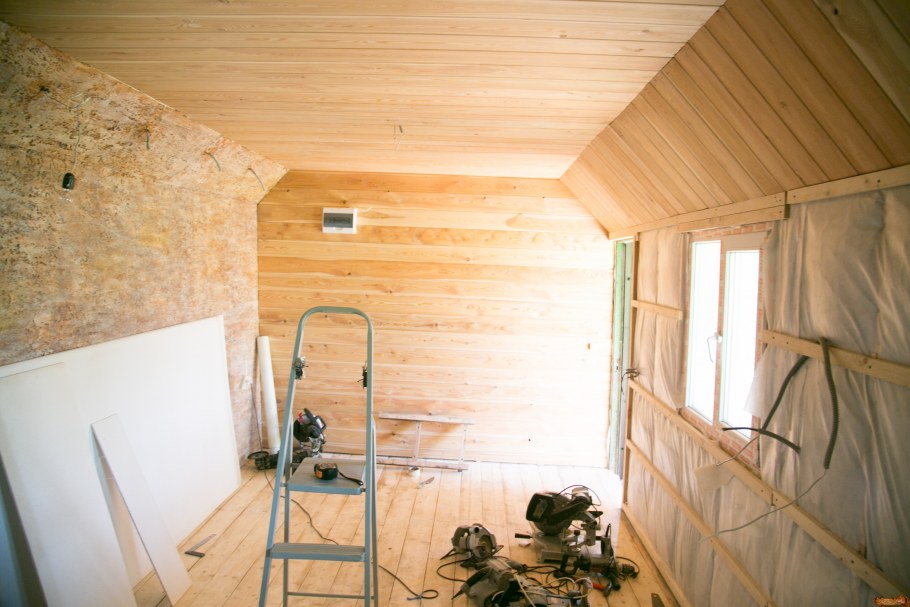 Обшивка каркаса вагонкой