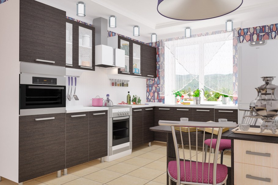 Двухцветные кухонные гарнитуры для маленькой кухни