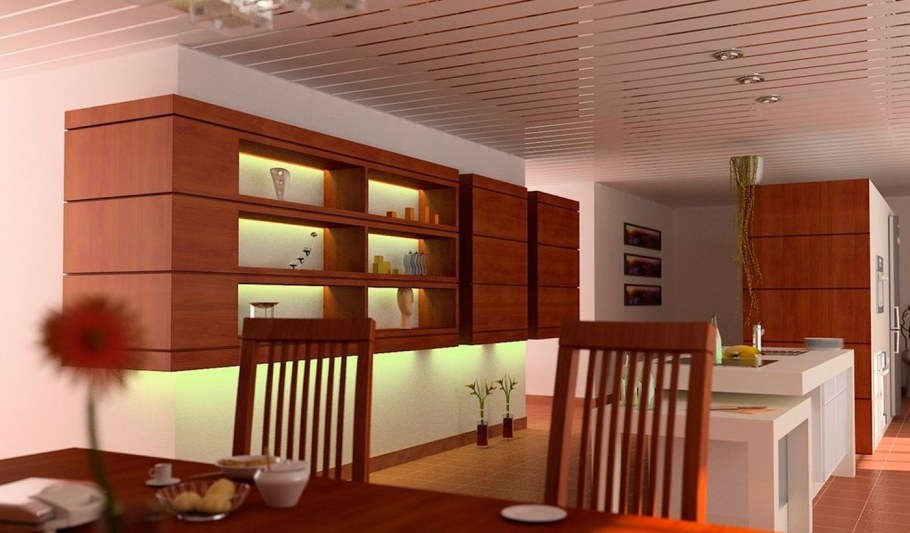 Потолок из деревянных реек