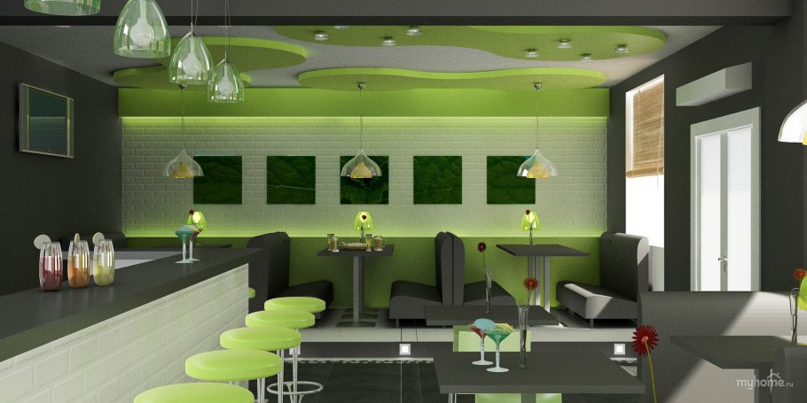 Кафе в зеленых тонах