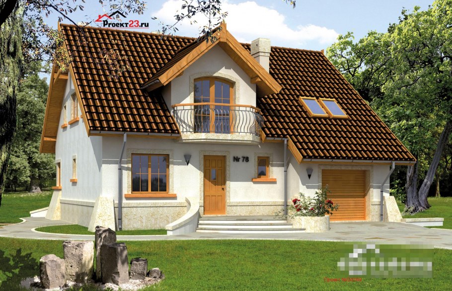 Фасад небольшого дома с мансардой