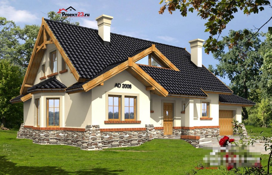 Красивый одноэтажный дом с мансардой