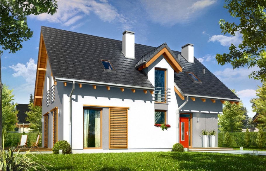 Фасады домов с двускатной крышей