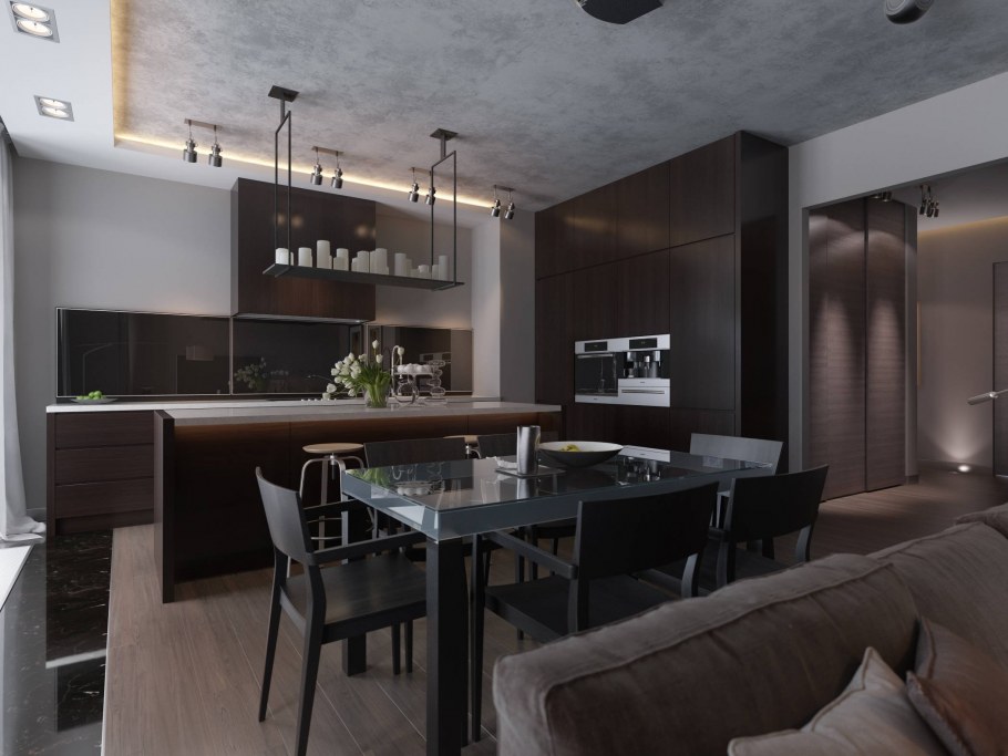 Кухня гостиная в темных тонах