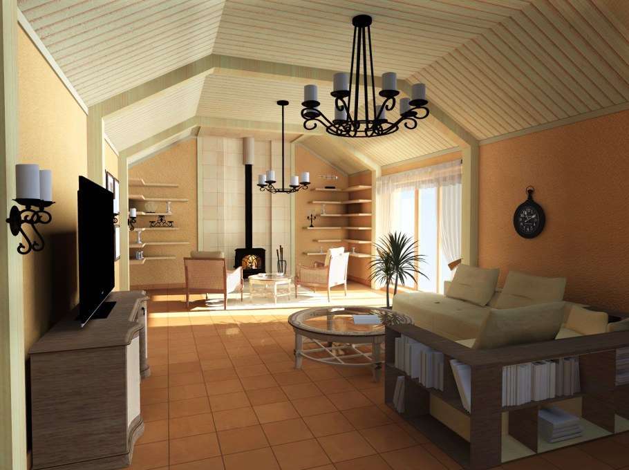 Интерьер загородного дома 8х8