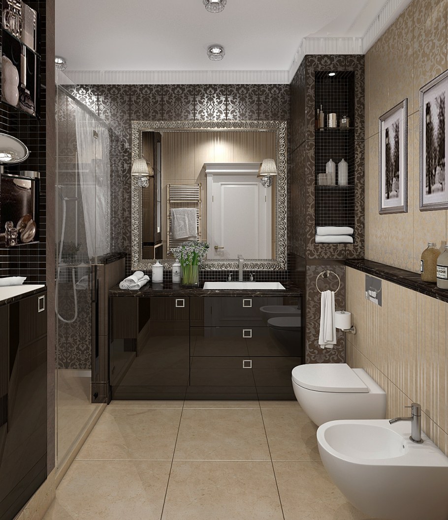 Интерьер ванной комнаты с туалетом