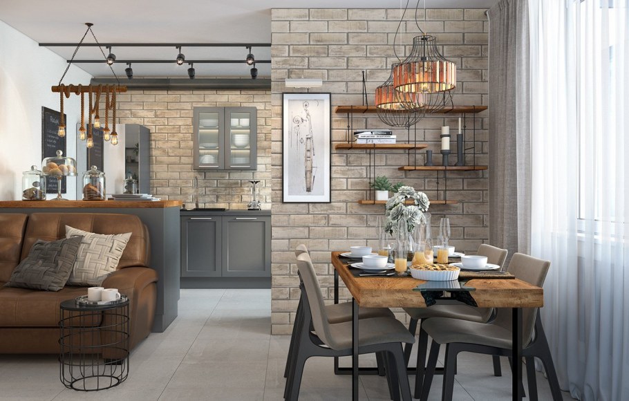 Кухня-гостиная 20 кв.м лофт