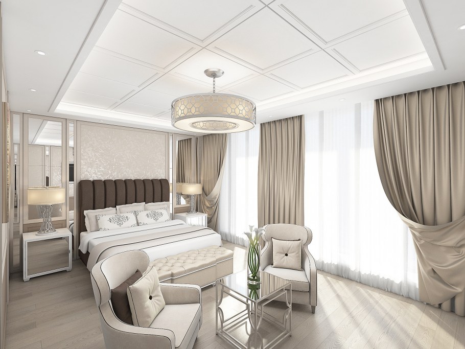 Потолок в стиле Неоклассика в спальне