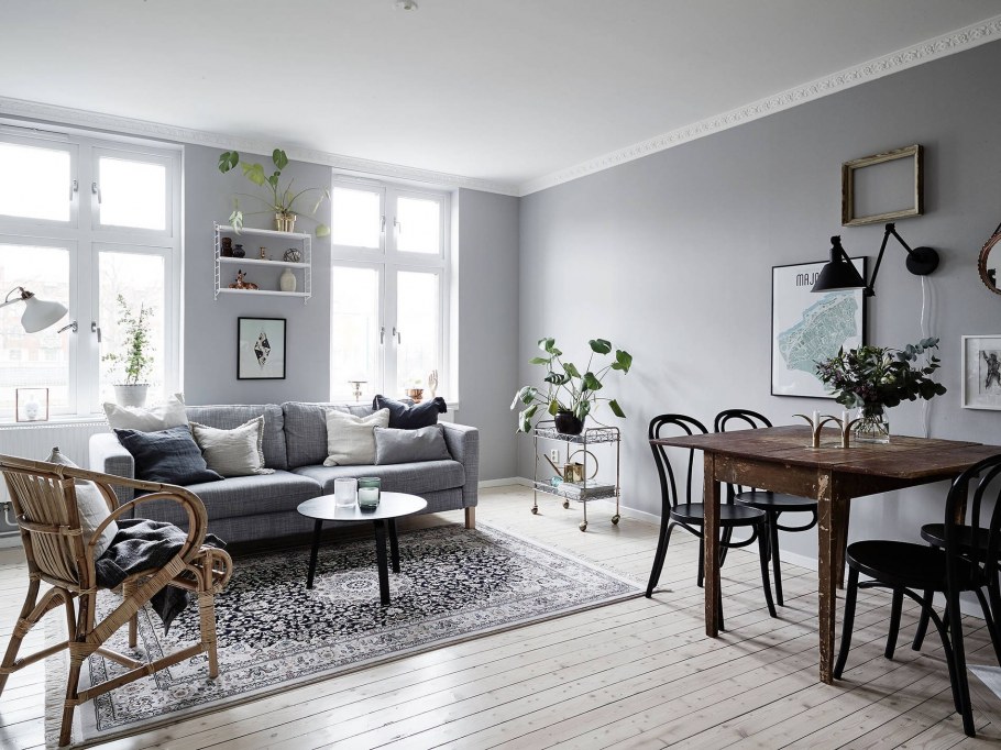 Серая гостиная в скандинавском стиле