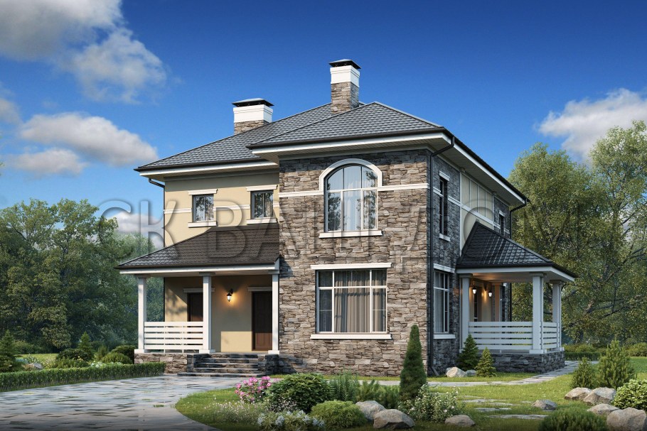 Дом с прямоугольным эркером двухэтажный