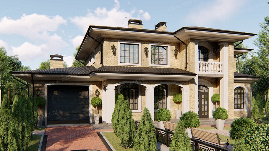 Двухэтажный дом с гаражом в классическом стиле