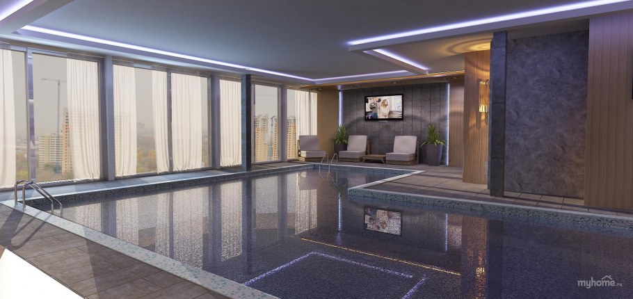 Зеркальная стена в бассейне