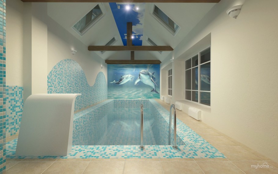 Баня с бассейном в стиле Хай тек