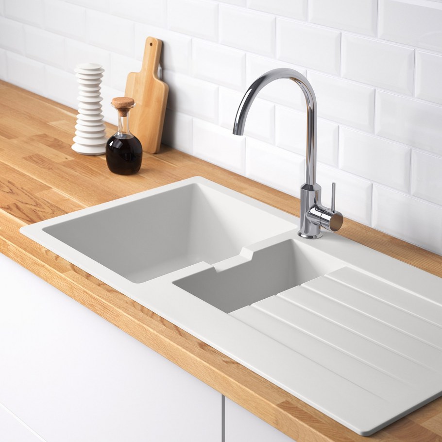 Врезная кухонная мойка ikea HÄLLVIKEN 591.581.96/97 полимер