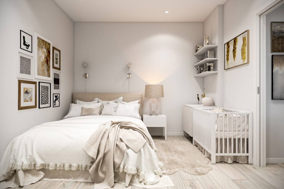 Спальня с детской кроваткой 12 кв.м Сканди