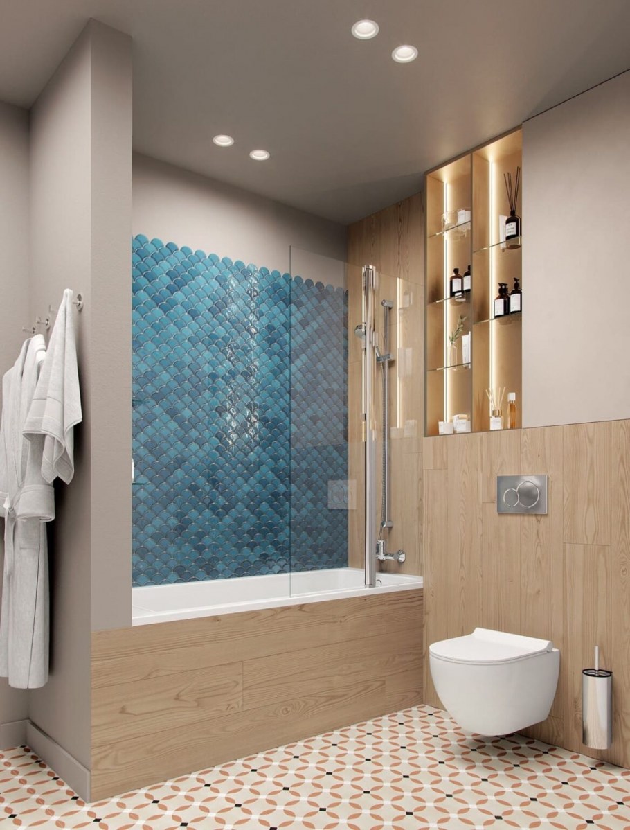 Зеленая мозаика в ванной