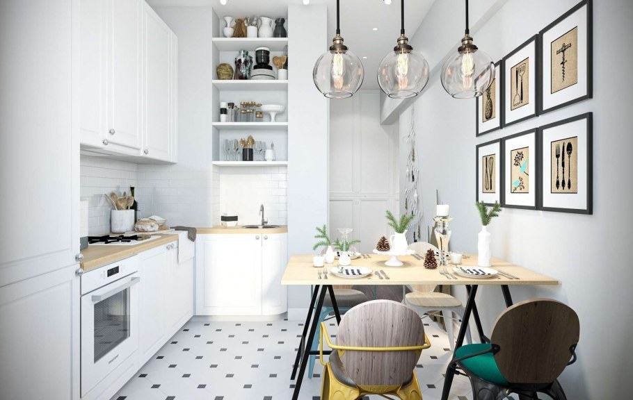 Узкая кухня в скандинавском стиле