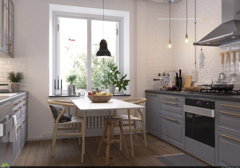 Сканди кухня серая