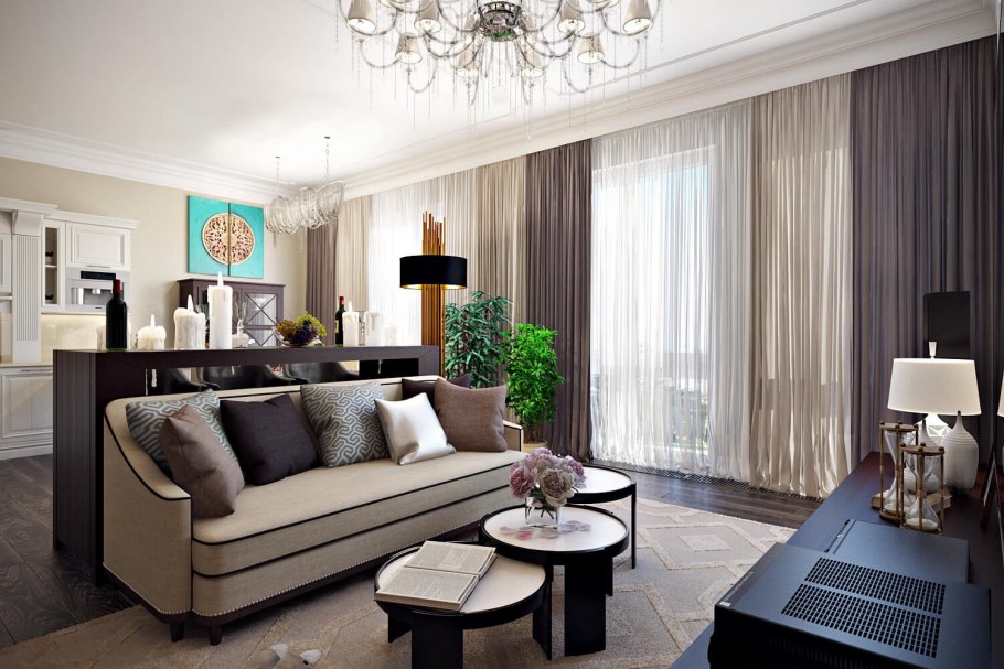 Интерьер кухни гостиной в американском стиле