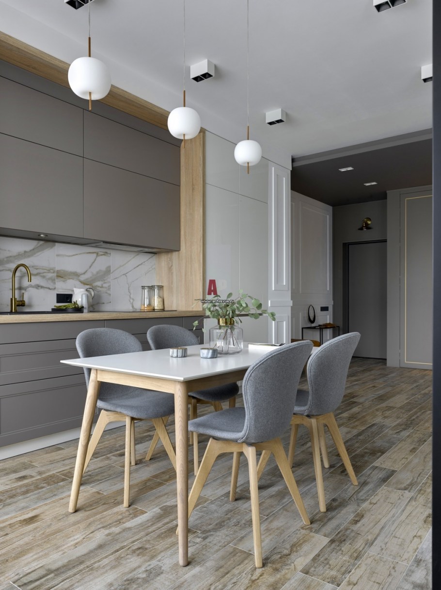 Серо-белая кухня в интерьере