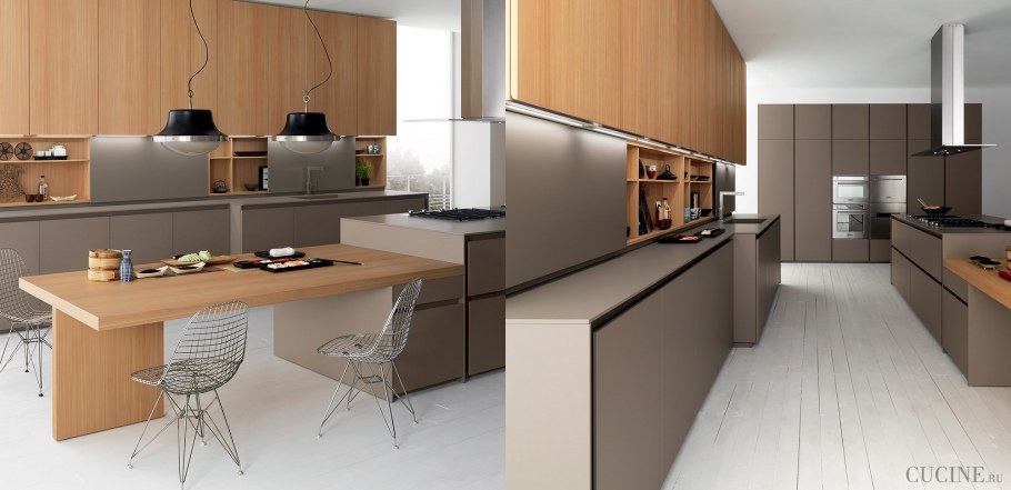 Кухня в графитовом цвете с деревянной столешницей