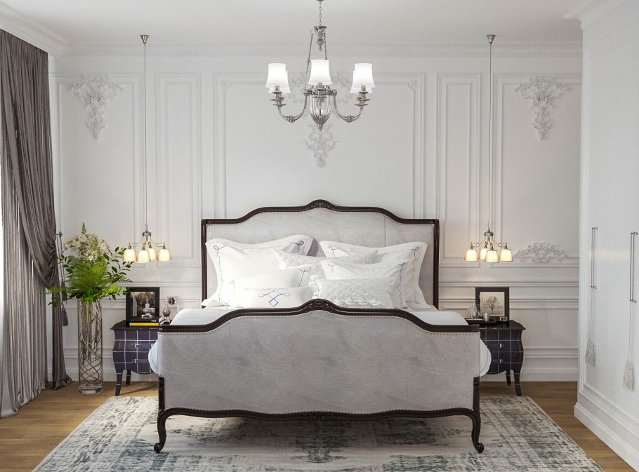 Спальня в классическом стиле в светлых тонах
