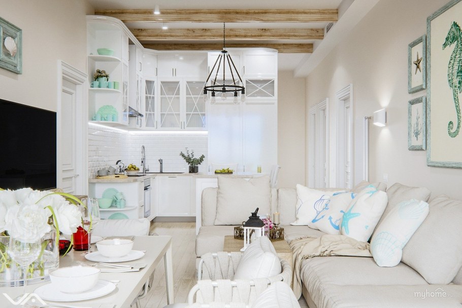 Кухня гостиная в средиземноморском стиле