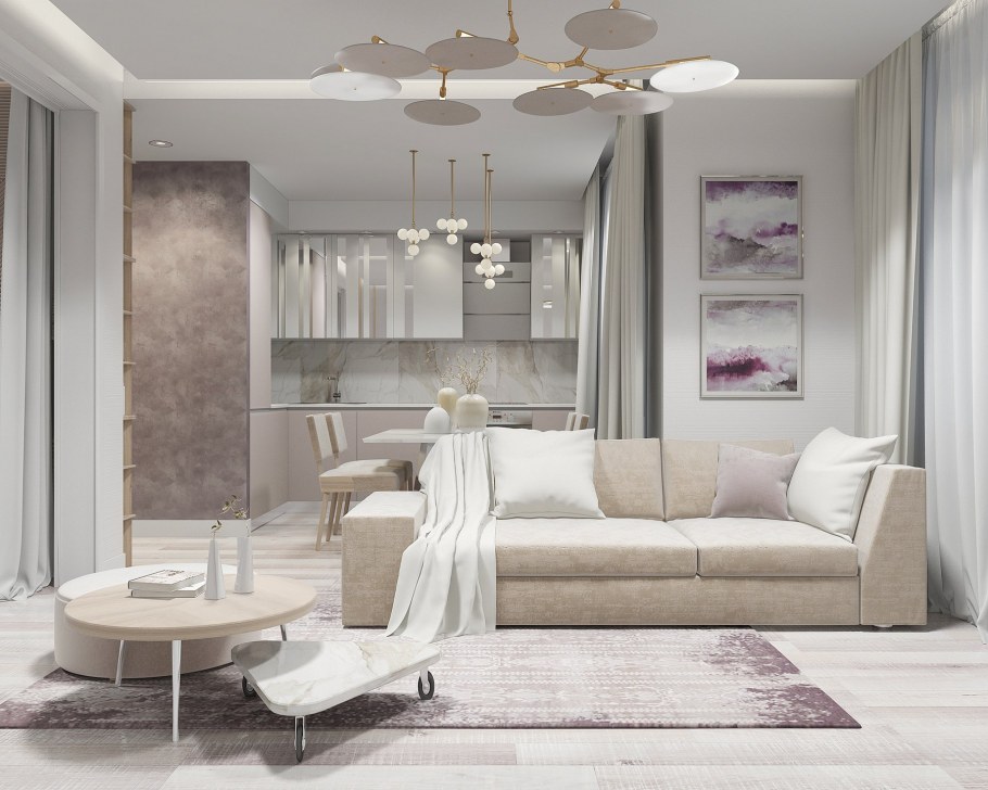Гостиная в бело бежевых тонах