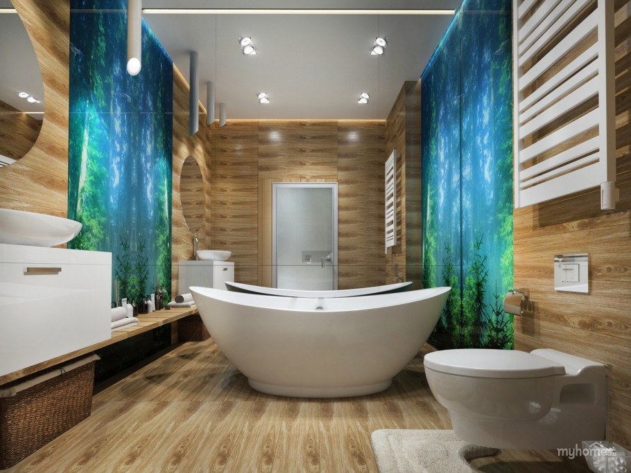 Экостиль в интерьере санузла