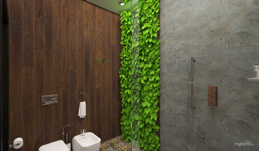 Ванная с душевой в эко стиле