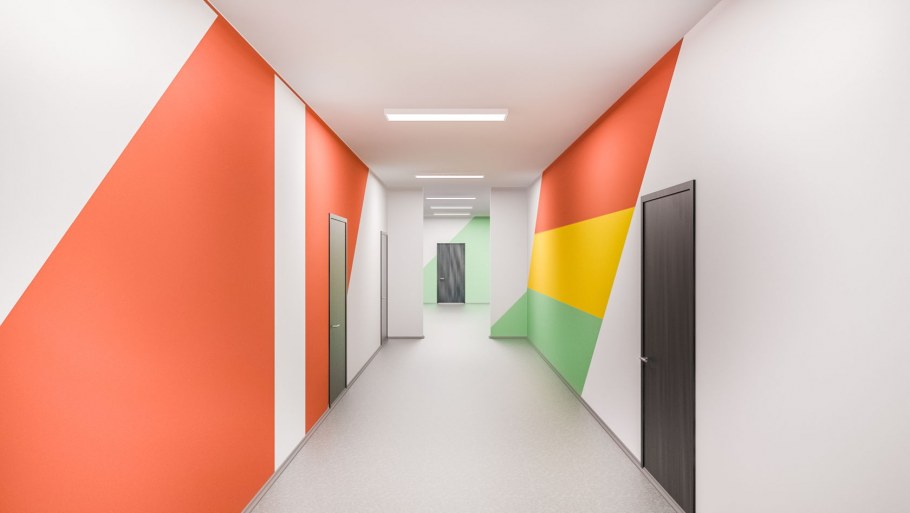 Мрачная цветовая гамма в помещении школы