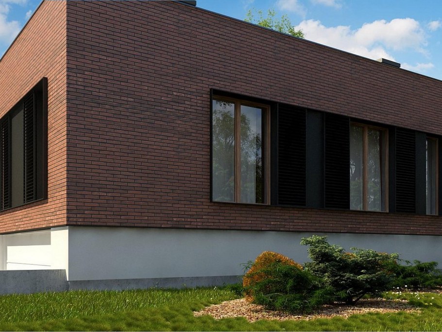 Одноэтажный кирпичный дом с плоской крышей