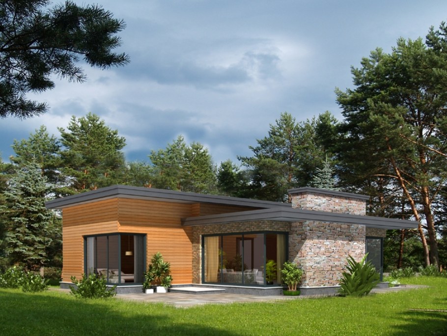 Одноэтажный дом с плоской