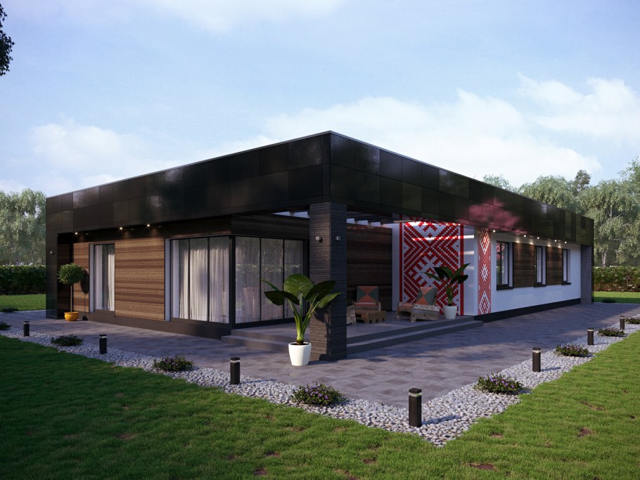 Одноэтажный дом с плоской эксплуатируемой крышей