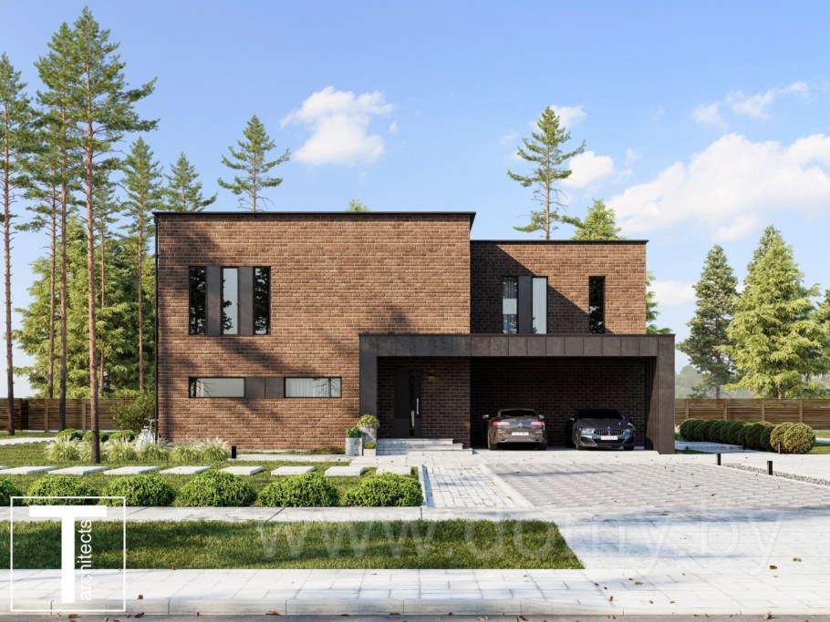 Кирпичный дом с плоской кровлей