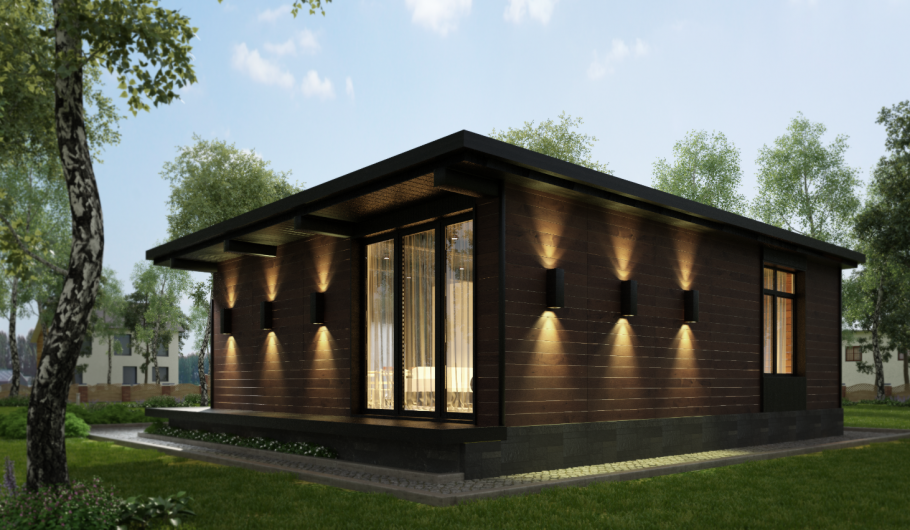 Одноэтажный дом с прямой крышей