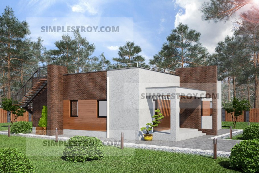 Маленький кирпичный дом с плоской крышей