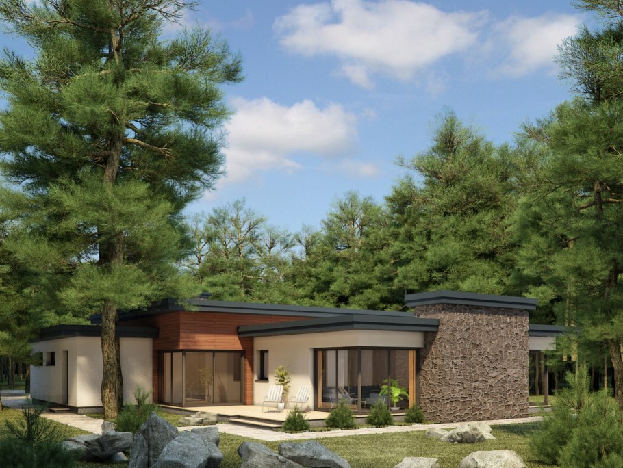 Одноэтажный комбинированный дом