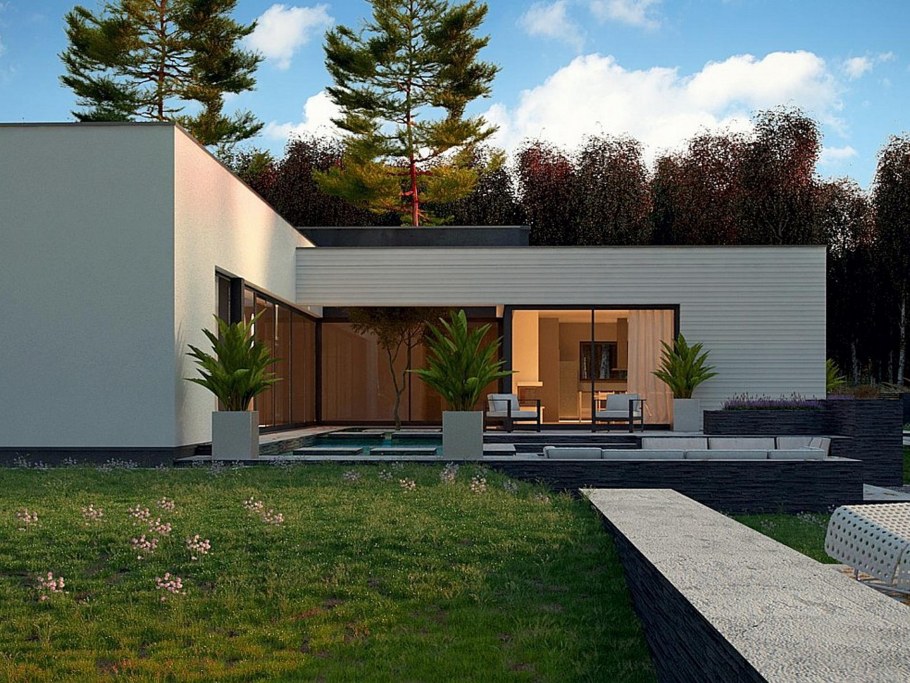 Одноэтажный дом z500 с плоской крышей