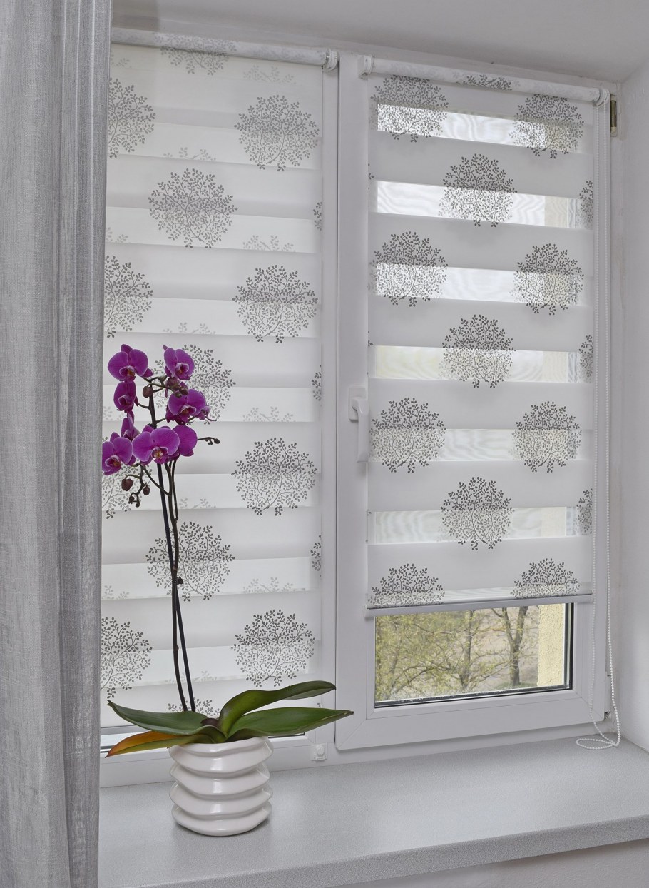 Рулонная штора ""день-ночь Сантайм декор"", крем, серебро (DF-200079-gr)