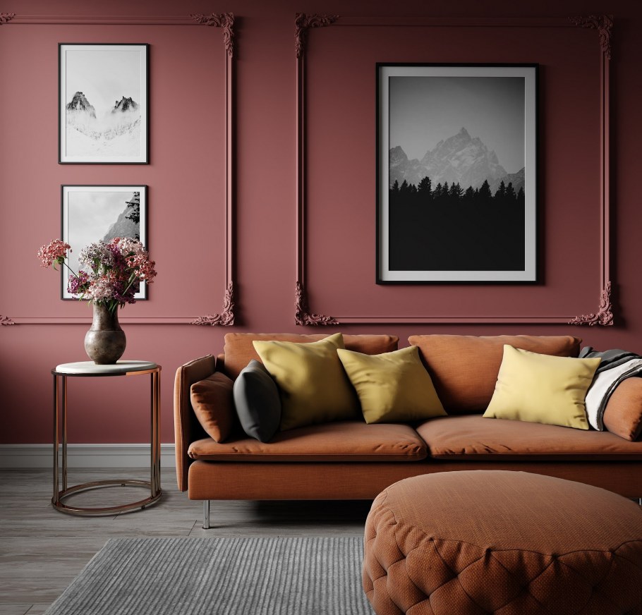 Бордовые стены в гостиной