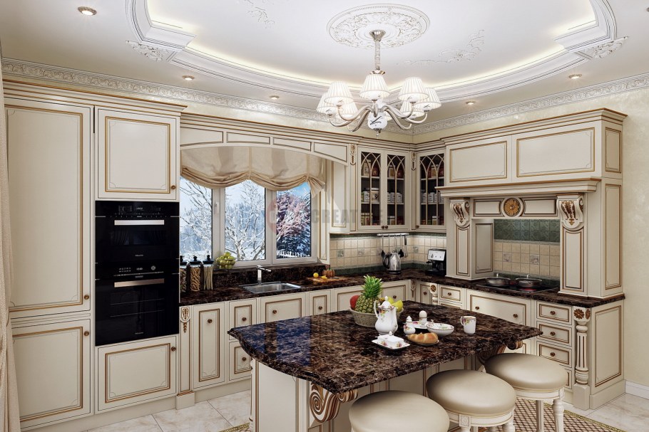 Интерьер кухни в дворцовом стиле