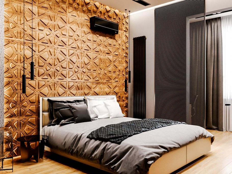 Пробковые стеновые панели для спальни